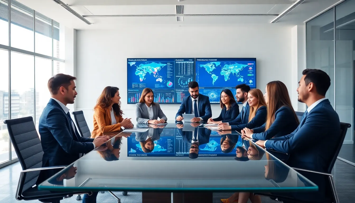 diverse cybersecurity team collaborating in a modern office setting.