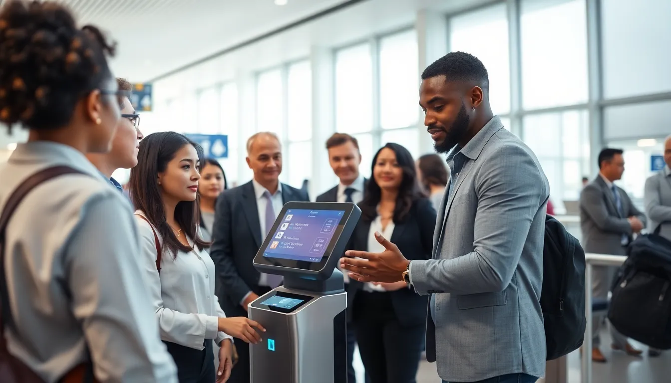 diverse team demonstrating touchless security screening technology.